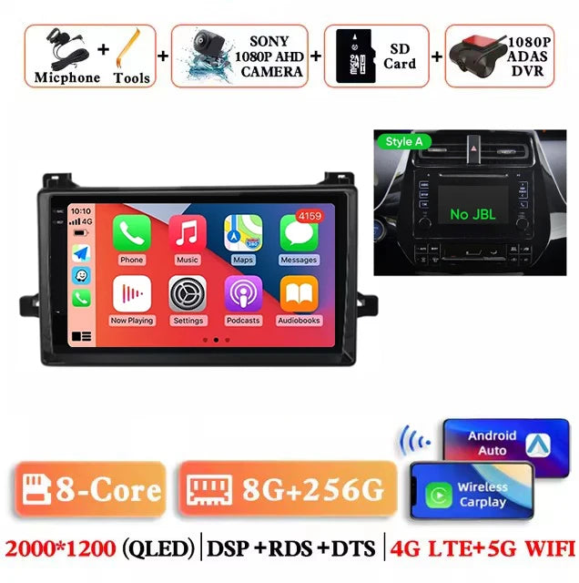 Android 15 Car Radio For Toyota Prius XW50 2015 - 2020 AI Voice Wireless Carplay Multimedia Video Player Navigation GPS Stereo
