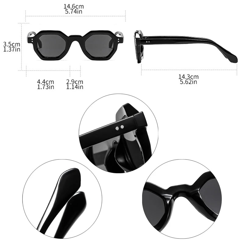 JNPCXI New Fashion Polygon Small Square Women Sunglasses Retro Rivets Men Leopard Blue Shades UV400 Trending Sun Glasses
