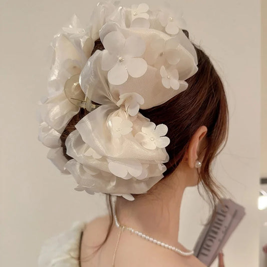 Mesh Flower Bubble Large Hair Clip for Woman Elegant Hark Clip Fashion Girl Bow Hair Clamp