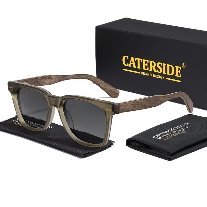 CATERSIDE Vintage Men Polarized Sunglasses High-Quality Solid Wood Legs Sun Glasses Fashion Women Party Travel Holiday Glasses