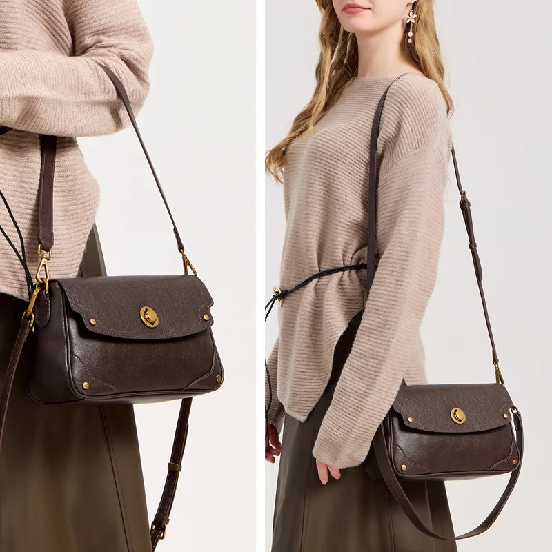 New Women's Genuine Leather Shoulder Bags Ladies Fashion Versatile Designer Luxury Crossbody messenger Bag Female Retro Handbags