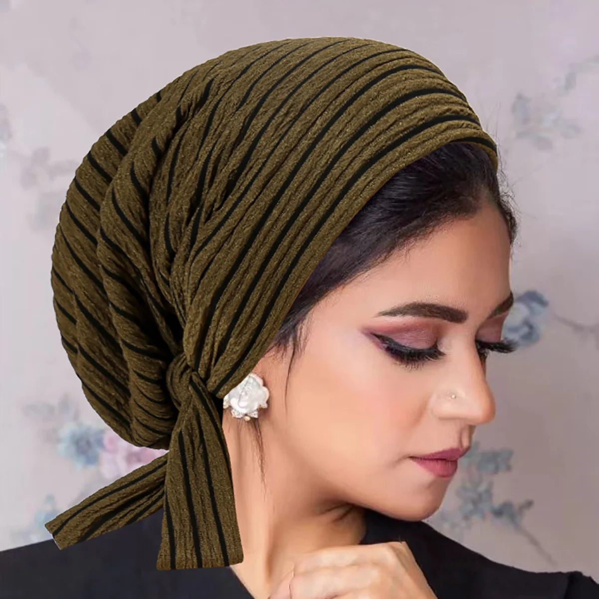 2024 New Trendy Stripe Turban Cap Women Muslim Hijab Islamic Chemo Cap Head Scarf Ladies Head Wrap Cover Hijab Scarf