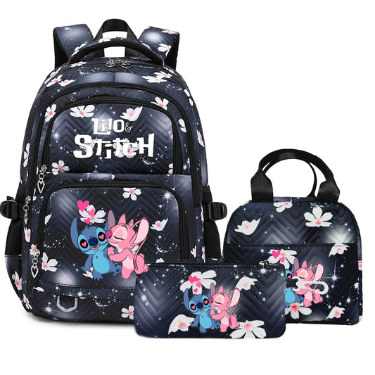 3PC Black Lilo Stitch XL Backpack Lightweight School Student Travel Lunch Bag 09