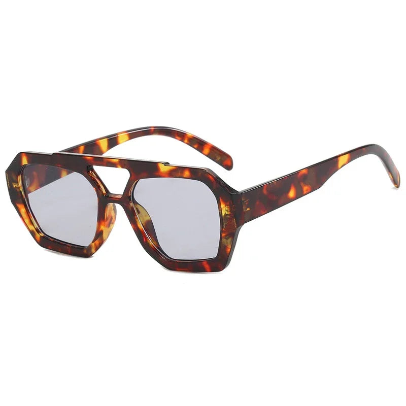 JNPCXI Vintage Square Sunglasses for Women Men Thick Frame Double Bridges Eyewear Female Fashion Polygon Sun Glasses