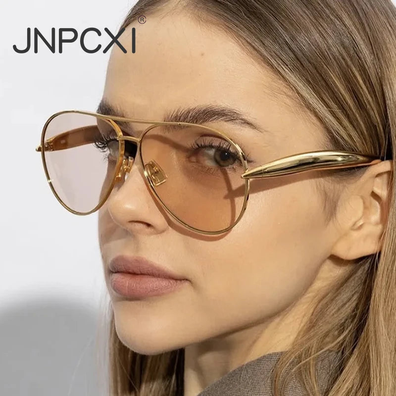 JNPCXI New Y2k Vintage Metal Pilot Sunglasses for Women Men Punk Popular Outdoor Driving Luxury Sun Glasses Shades UV400