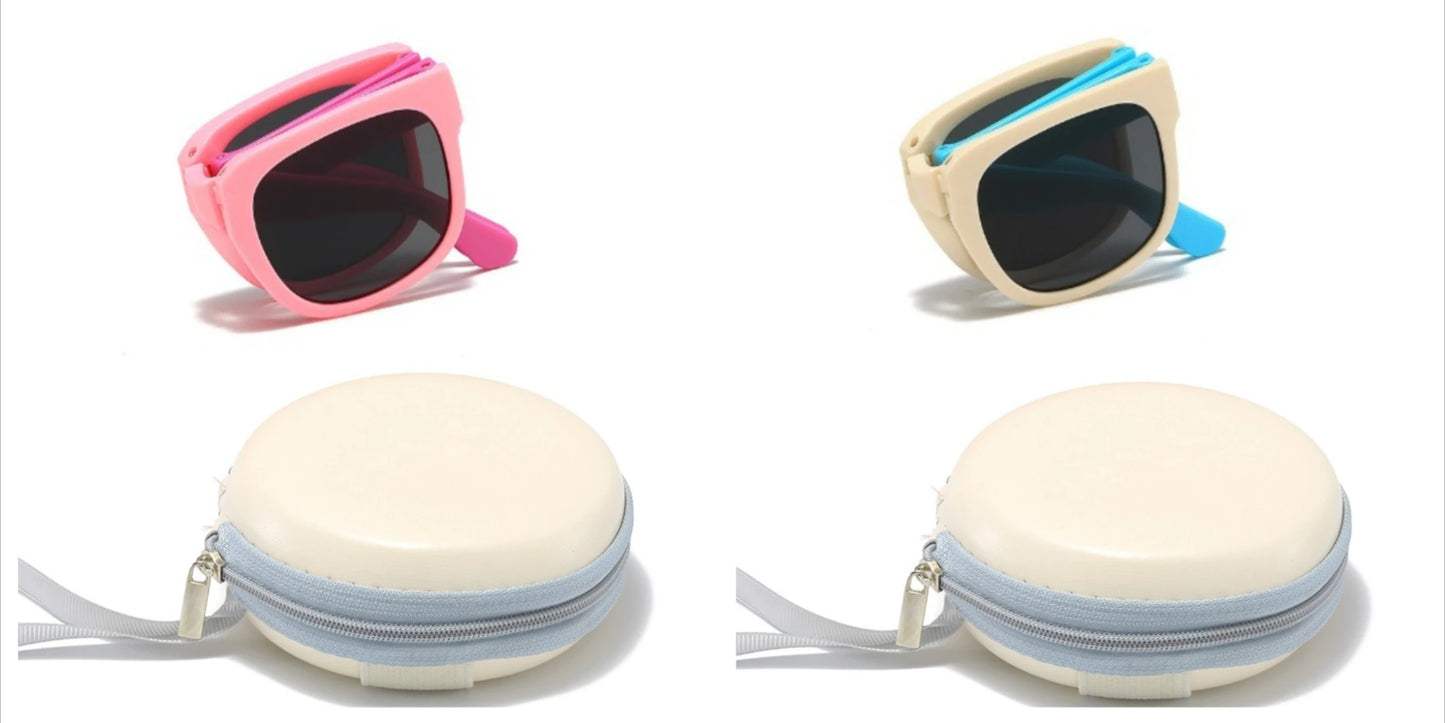 2PCS Candy Color  Sunglasses for Kids Folding Large Frame Sunglasses Children's Folding Glasses with Case