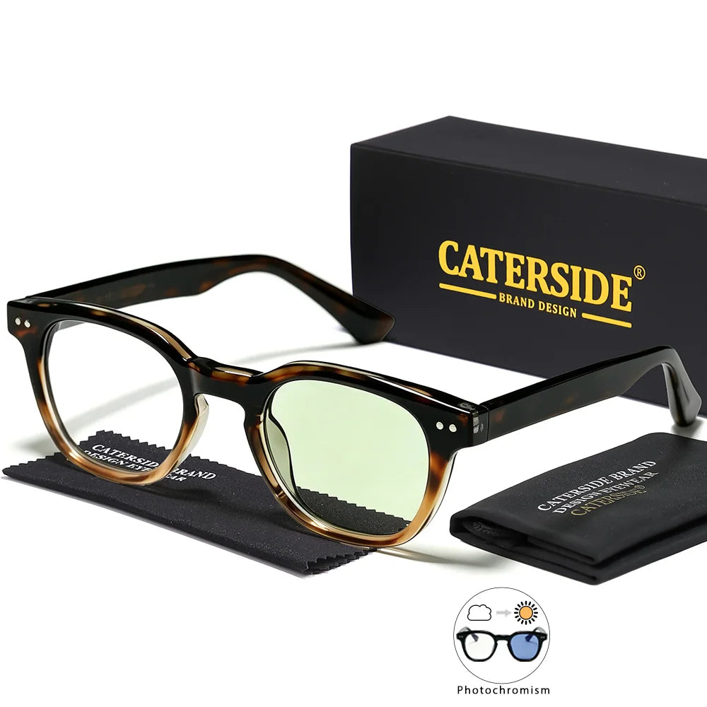 CATERSIDE Retro Men's Photochromic Sunglasses High-Quality Pc Square Sun Glasses Women's Outdoor Travel Business Glasses UV400