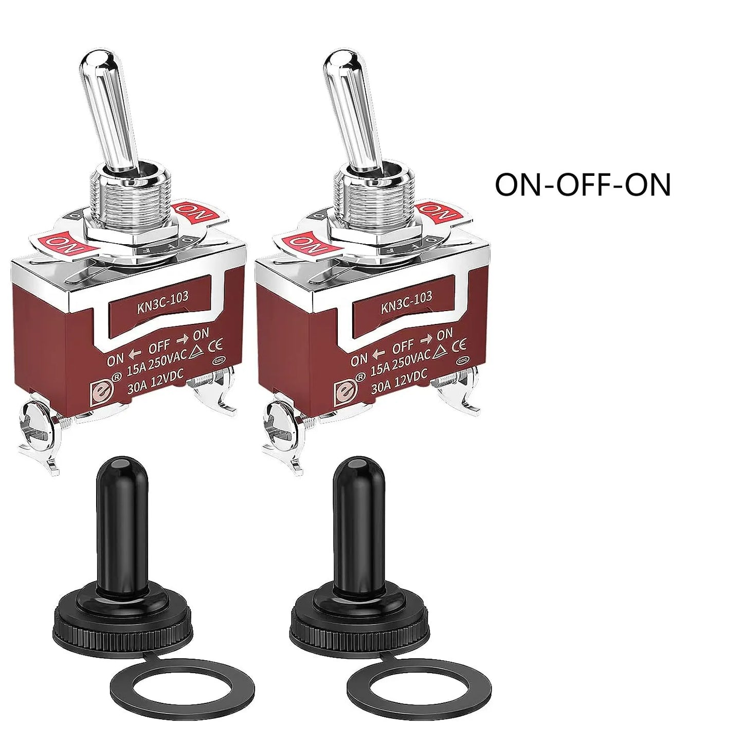 2/4Pcs Marine Waterproof Toggle Switch 12V DC 30A Heavy Duty 250V AC 15A SPST 2 Pin ON Off Switch with Weatherproof Boot Cover