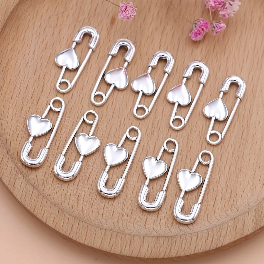 10Pcs Silver Plated Pin Brooch Charms DIY Pendants for Jewelry Making Handmade Necklace Earrings Accessories