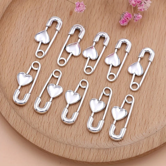 10Pcs Silver Plated Pin Brooch Charms DIY Pendants for Jewelry Making Handmade Necklace Earrings Accessories
