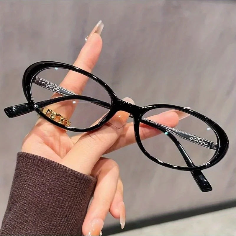 Trendy Oval Shaped Small Frame Glasses Providing Anti Blue Light Protection and High-definition Appearance