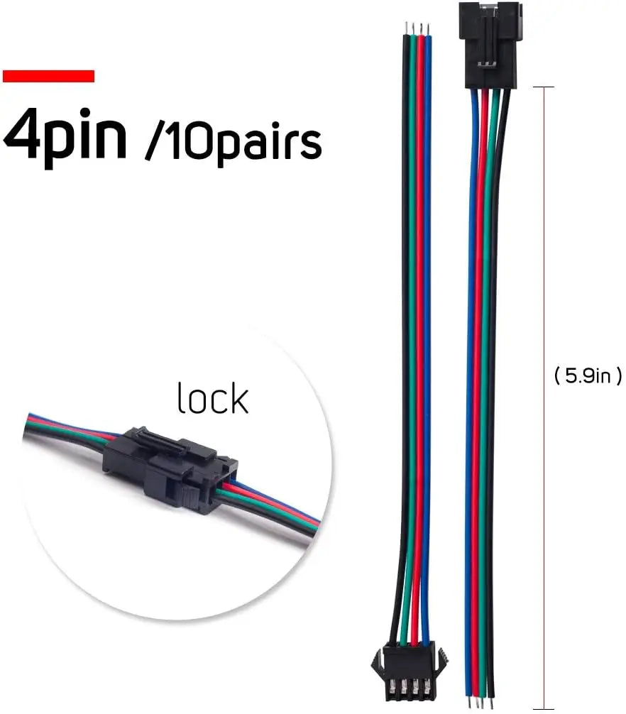 10 Pairs 2/3/4/5pin SM JST 10cm Cable Female/Male Connectors for Led Strip RGB 5050 3528 WS2801 APA02 WS2815 WS2813