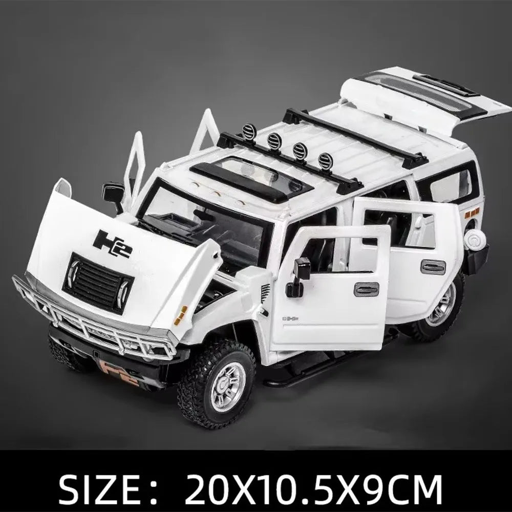 1/24 H2 Police Toy Model Car Alloy Diecast 6 Doors Opened with Sound Light Pull Back Rubber Tire Off-road Vehicles for Kid Gifts