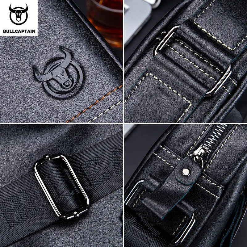 BULLCAPTAIN Famous Brand Genuine Leather Men Bag Casual Business Messenger Men's Bag Male Crossbody Shoulder Bag iPad Travel Bag