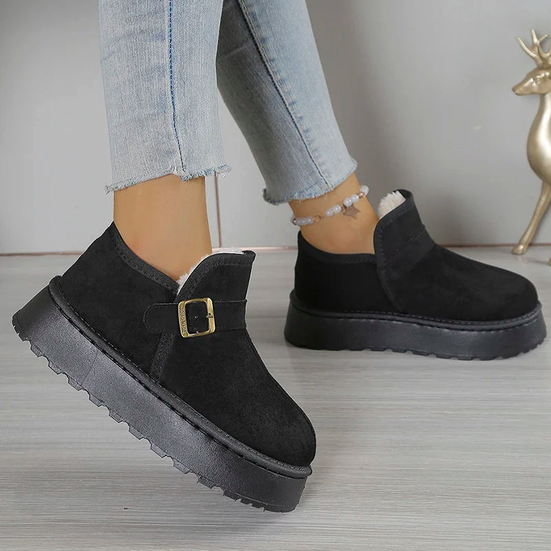 Black Thicken Plush Ankle Boots for Women Winter Plus Size 36-43 Slip On Anti Slip Snow Boots Woman Platform Warm Short Booties
