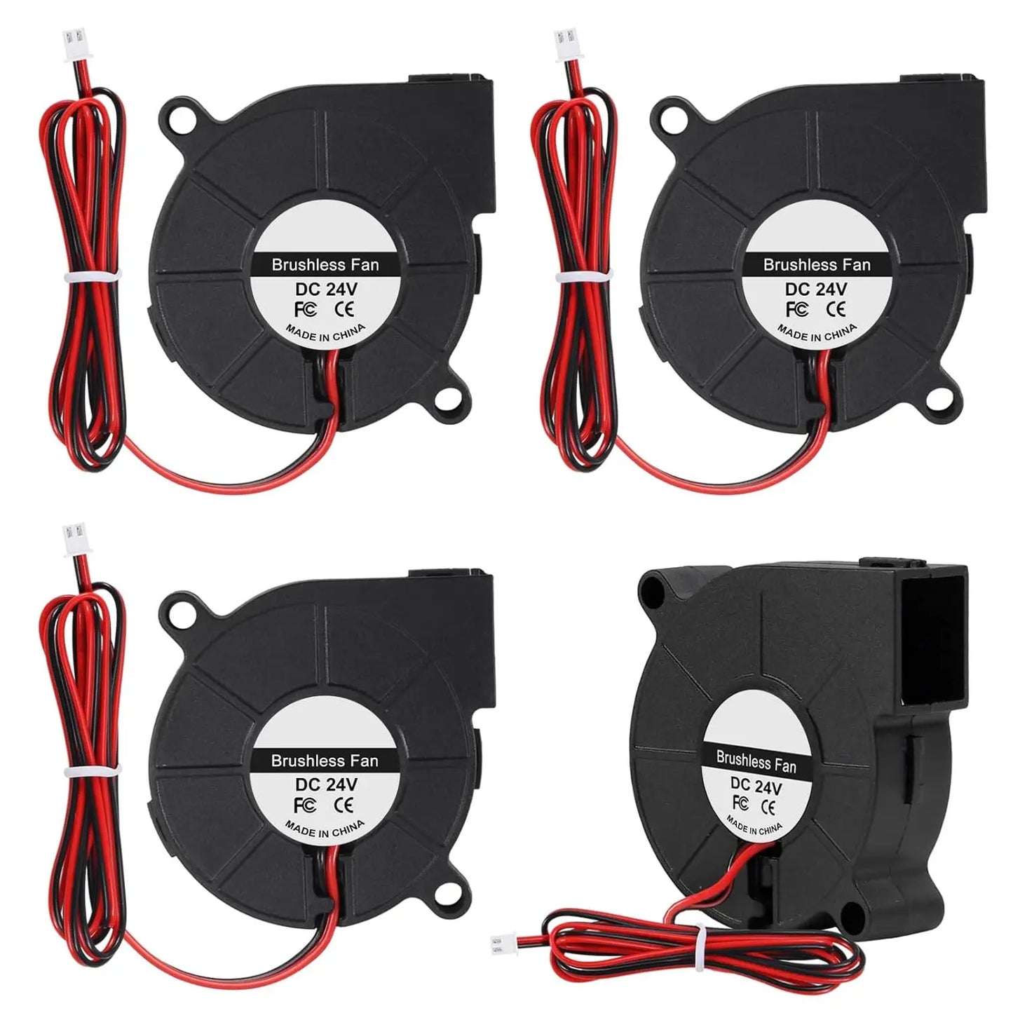 4pcs 50mm 5015 Blower Fan 12V Fans Blower Turbine Turbo Dual Ball Bearing, 1000mm/39in Cable Brushless Cooling 50mmx15mm 2PIN
