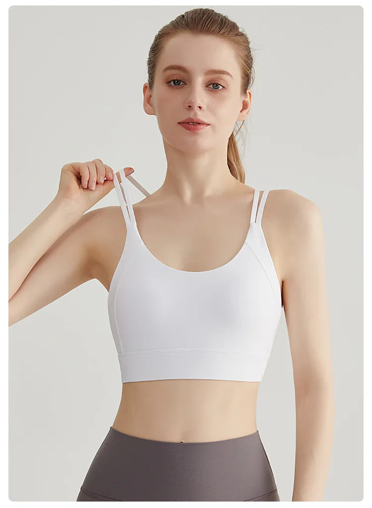 New Women's Sports Bra Padded Without Bones Cross Back Fitness Busty Underwear High Support Impact Running Gym Vest Yoga Bras
