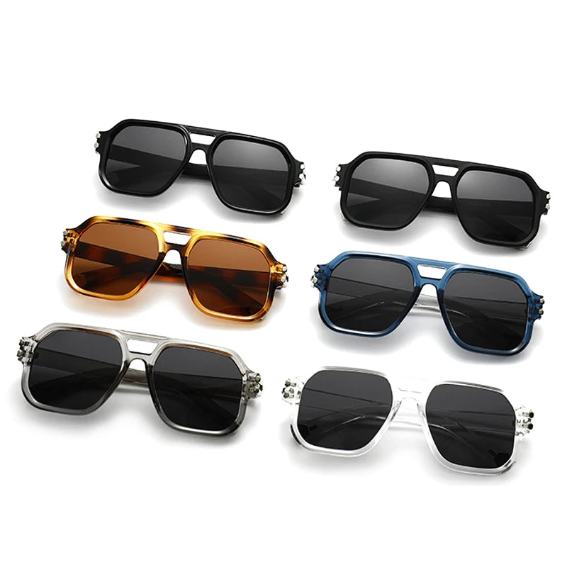 JNPCXI Polarized Fashion Square Sunglasses Men Gradient Shades UV400 Vintage Rivets Women Trending Sun Glasses