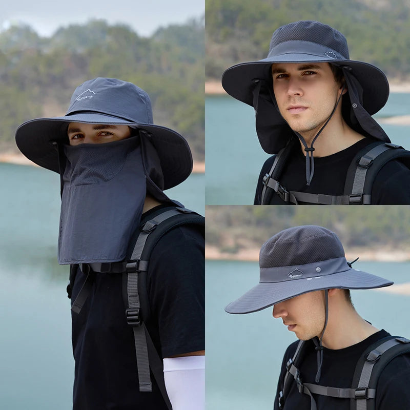 Xinbaoguan 100% Nylon 9216 Men's and Women's Summer Outdoor Face Covering and Sunscreen Fishing Hat with Large brim Sunshade Hat