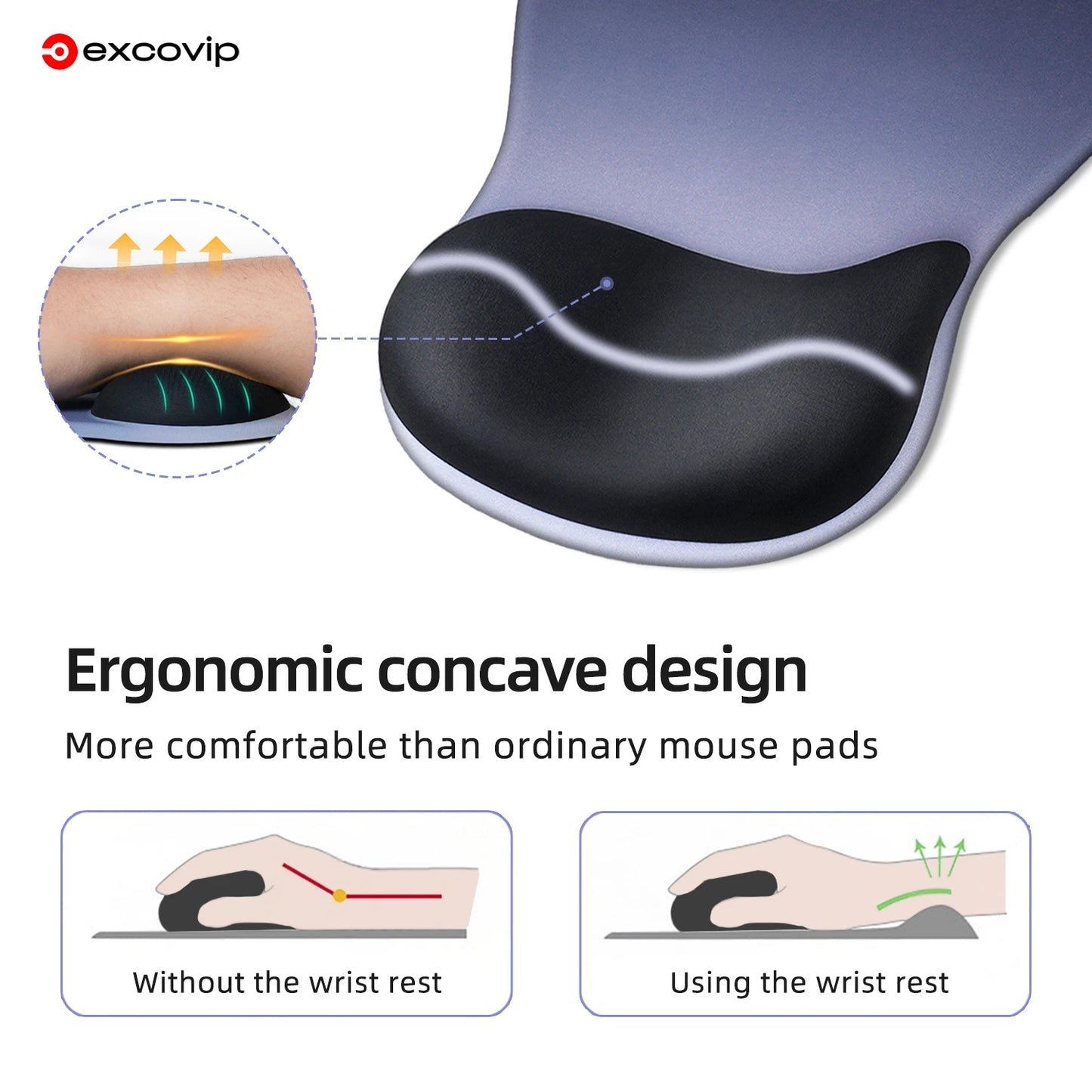 EXCO Ergonomic Mouse Pad Large with Silicone Wrist Rest Non-Slip PU Base for Pain Relief Computer Office Desk Laptop Home