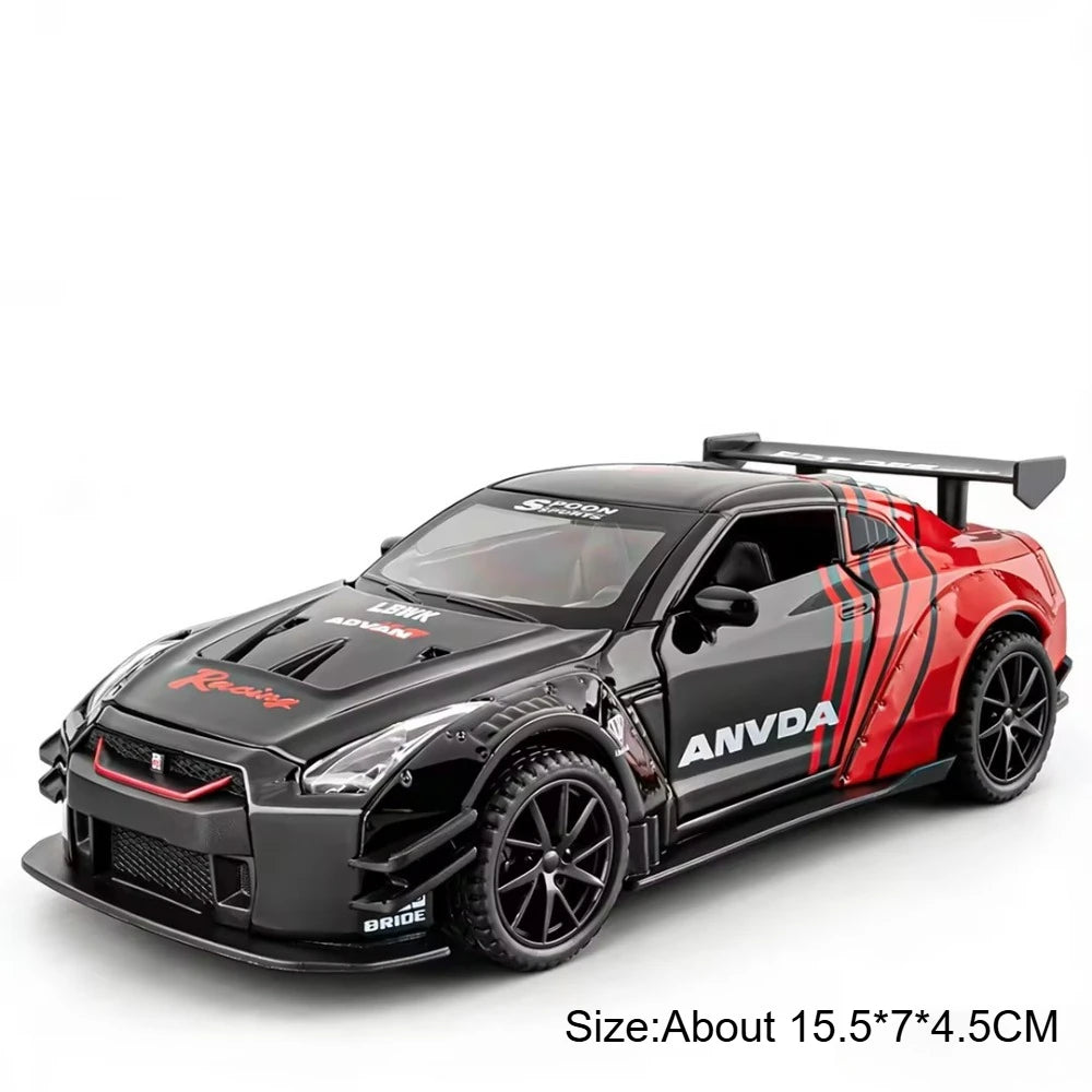 1:32 Scale GTR R50 Miniature Sports Car Alloy Diecast Model Toys Doors Opened with Sound Light Pull Back Vehices Children's Gift