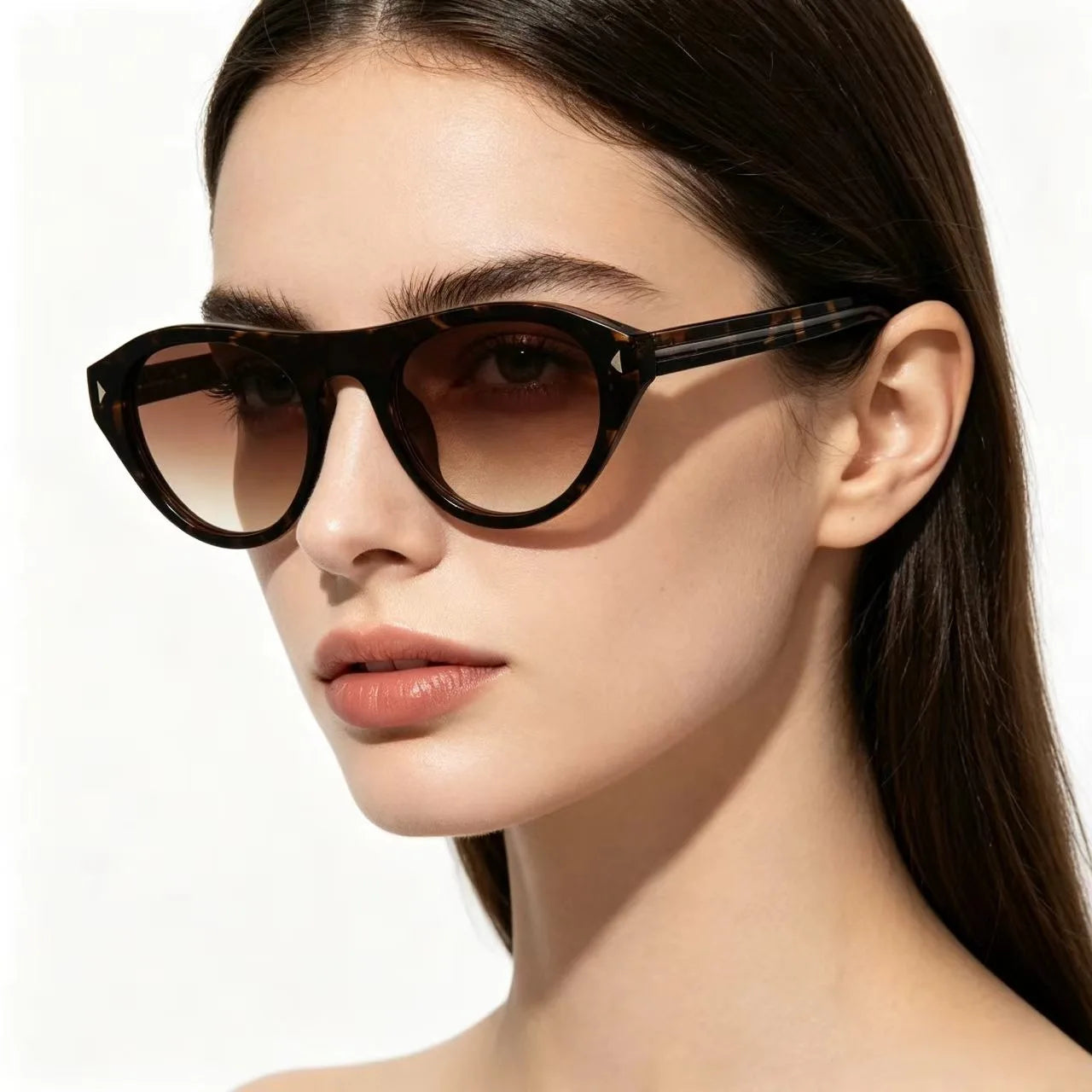 JNPCXI Vintage Cat Eye Sunglasses for Women Trendy Rivet Design Flat Top Sun Glasses Men Gafas De Sol Hombre S2611