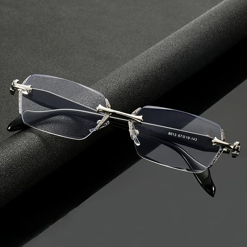Unisex Ultra Lightweight Frameless Glasses Retro Diamond Cut Edge Classic Unisex Computer Glasses Sturdy Iron Frame