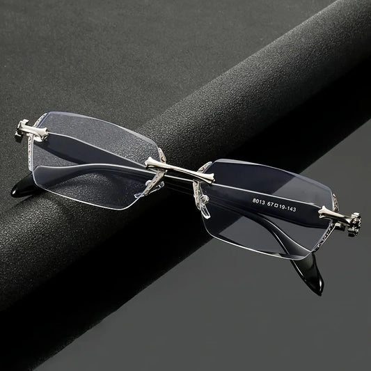 Unisex Ultra Lightweight Frameless Glasses Retro Diamond Cut Edge Classic Unisex Computer Glasses Sturdy Iron Frame