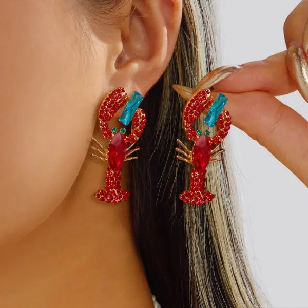 Funny Lobster Jewelry Set Beaded Necklace Dangle Earrings for Women Cute Ocean Animal Boho Beach Vacation Accessories