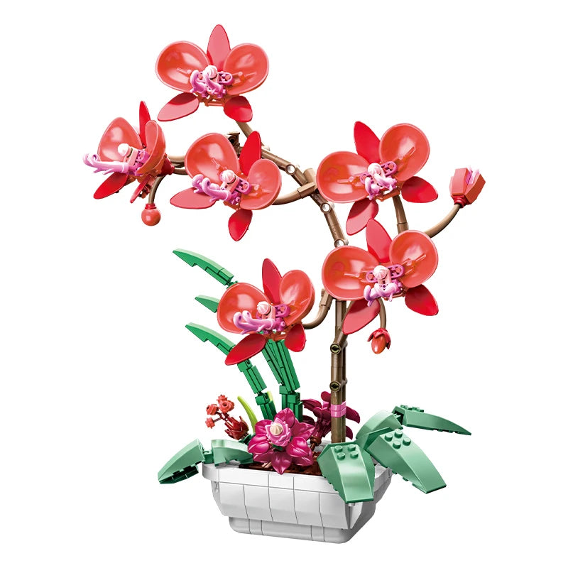 Creative Bouquet Orchid Flowers Building Blocks City Romantic Home Decoration