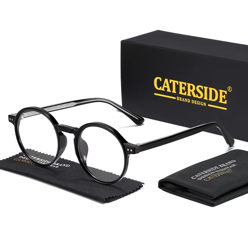 CATERSIDE Retro Men Glasses Round High Quality TR90 Frame Prescription Eyewear Frame Women Zero-Power Lens Computer Glasses