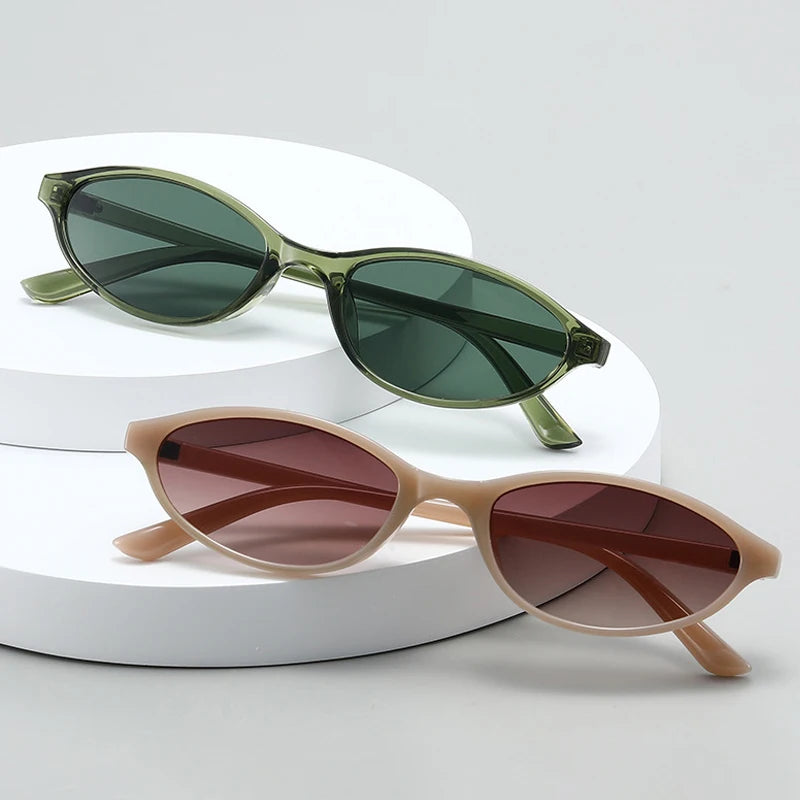 JNPCXI New Fashion Small Oval Sunglasses Women Gradient Shades UV400 Retro Rivets Trending Men Punk Sun Glasses