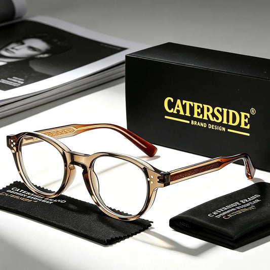 CATERSIDE Men's Anti Blue Light Glasses Spring Hinge Design Flat Light Glasses Women's Outdoor Fashionable Decorative Glasses