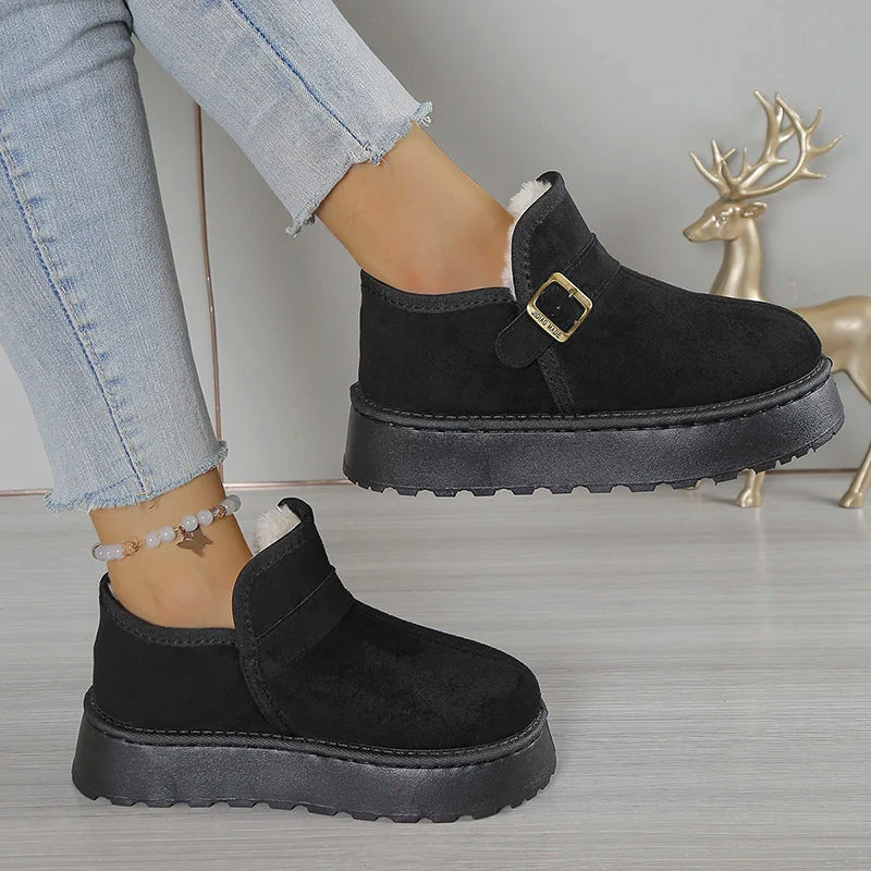 Black Thicken Plush Ankle Boots for Women Winter Plus Size 36-43 Slip On Anti Slip Snow Boots Woman Platform Warm Short Booties
