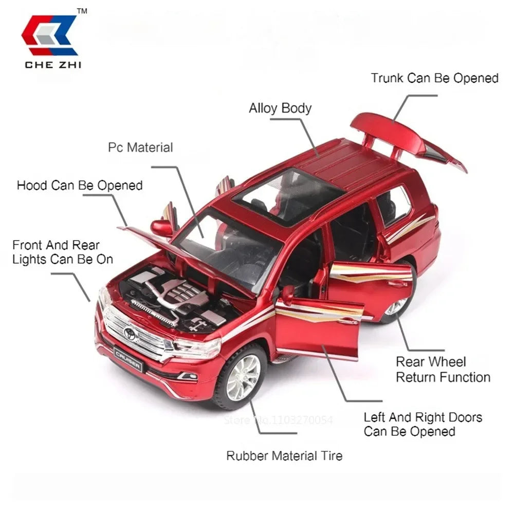 1:32 LAND CRUISER Alphard Toys Models Cars Diecast Alloy Vehicle Rubber Tire 6 Doors Opened Sound Light Pull Back Toy Collection