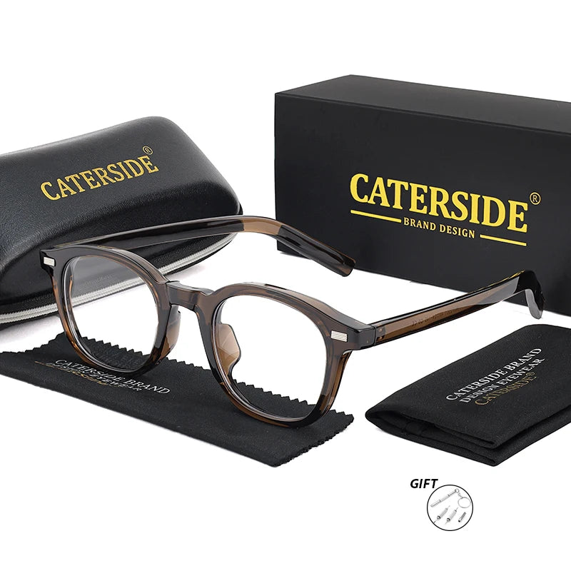CATERSIDE Retro Round Men's Prescription Glasses High-Quality Tr-90 Frame Anti Blue Light Women's Professional Optical Glasses
