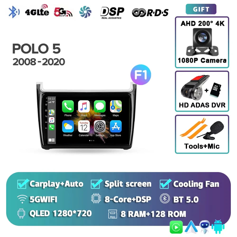 For Volkswagen POLO 5 2008 - 2020 Android 15 12+256GB Car Radio Carplay Auto Multimedia Stereo Video Player GPS Navigation