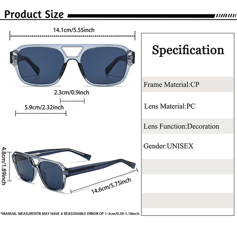 CATERSIDE Fashion Men Sunglasses Flat Top Double Bridges Design Sun Glasses Woman Outdoor Travel Beach Ideal Choice for Gifts
