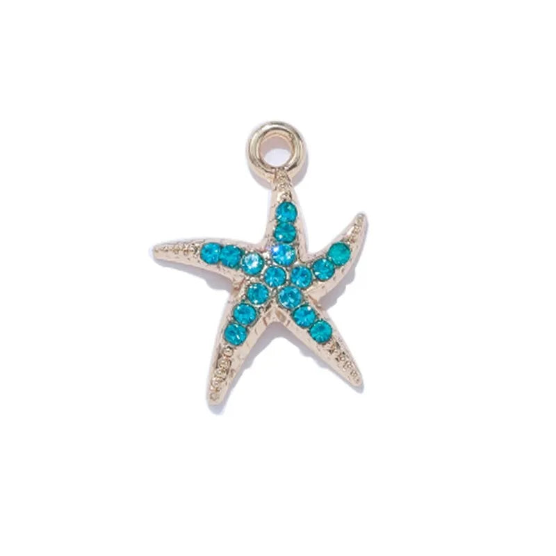 10Pcs Gold Plated Crystal Shell Starfish Charm Pendant for Jewelry Making Bracelet Necklace DIY Accessories Craft Findings