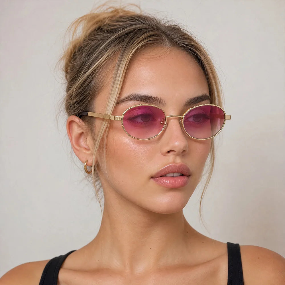 JNPCXI New Metal Oval Sunglasses Women Fashion Pink Candy Color Shades UV400 Retro Punk Men Outdoor Sun Glasses