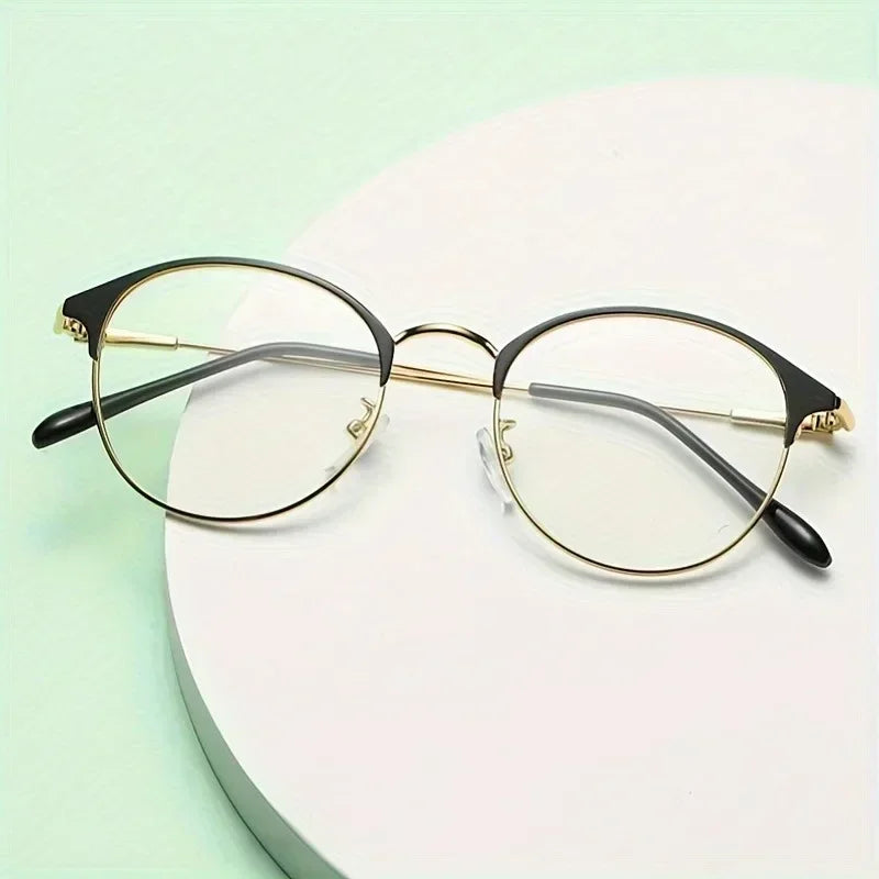 1 Pair of New Retro Metal Circular Eyeglass Frames for Men and Women's Fashion Glasses, Day and Night Dual-use