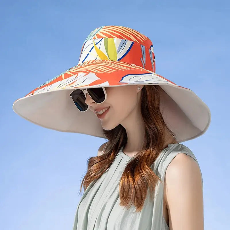 Xinbaoguan 100%polyester8240Cross-border New WOMEN'S Double-sided Enlarged Brim Fisherman Hat Summer Sun Hat Fashionable Sun Hat