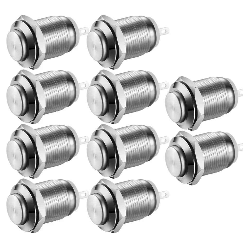 6/12pcs 12mm Momentary Push Button Switch 12V Waterproof Power Pushbutton Small Round Chrome Stainless Metal 2pin N/O