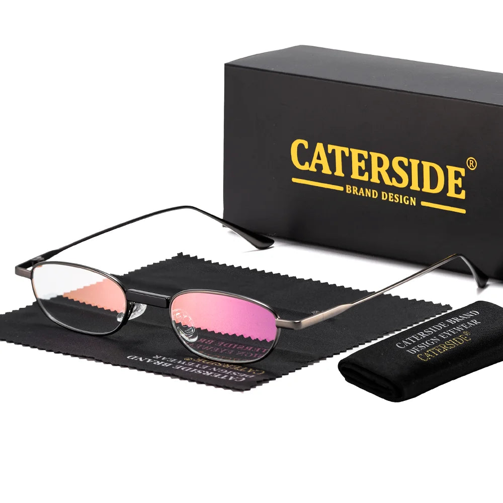 CATERSIDE Men's Hip Hop Sunglasses Premium Metal Small Frame Women's Travel Business Party Holiday Gift Decorative Glasses UV400