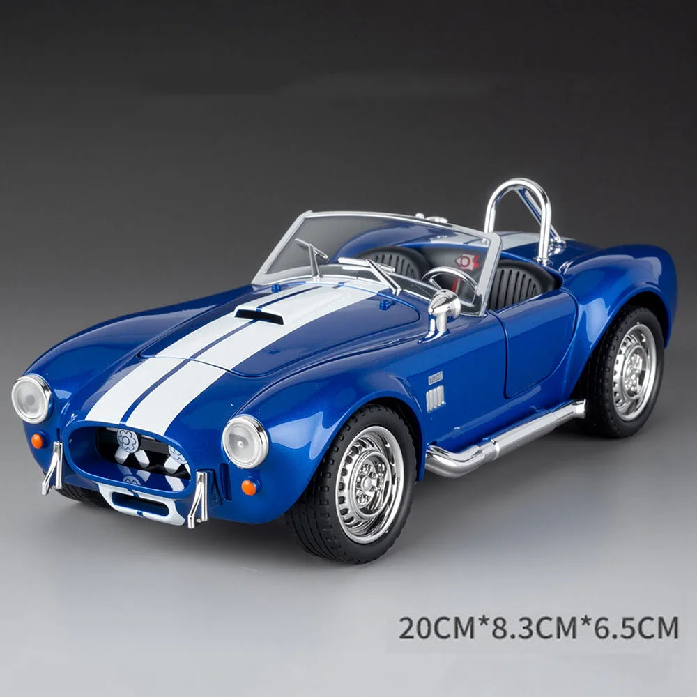 1:22 Shelby Cobra Alloy Diecast Sports Car Model Toys Four Wheel Suspension Sound Light Pull Back Miniature Vehice Birthday Gift