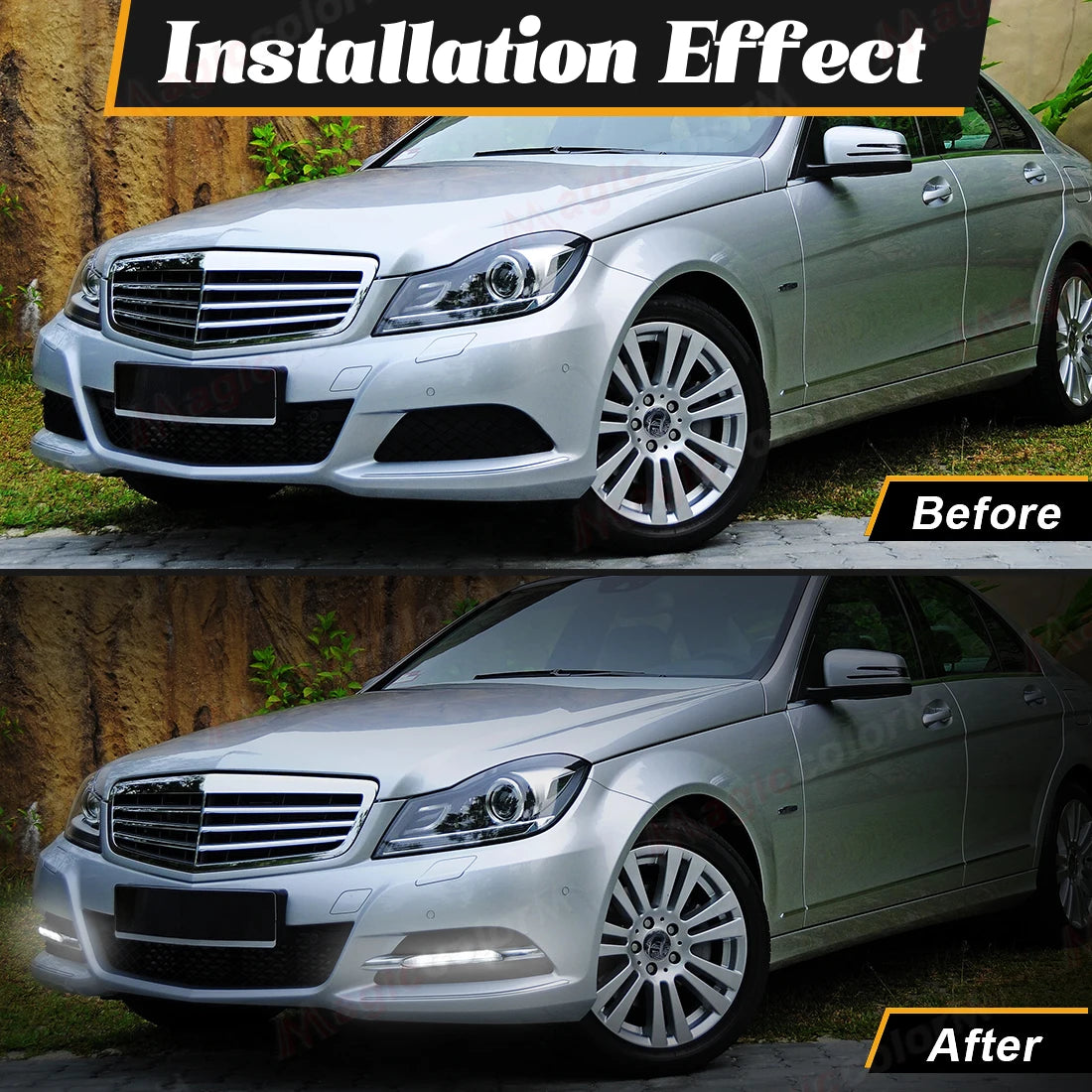 For Mercedes Benz W204 C-Class C250 C300 C350 Sports 2011 2012 2013 2014 LED Daytime Running Lights DRL Front Bumper Daylights