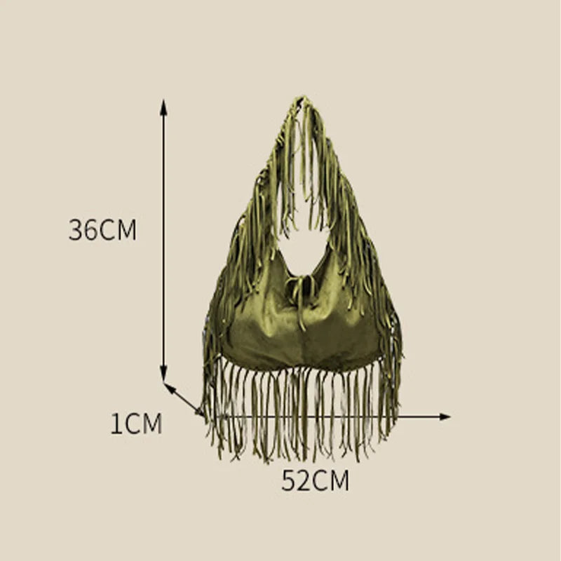Retro Tassel Women Armpit Bag Suede Design Dumpling Shoulder Bag Western Cowboy