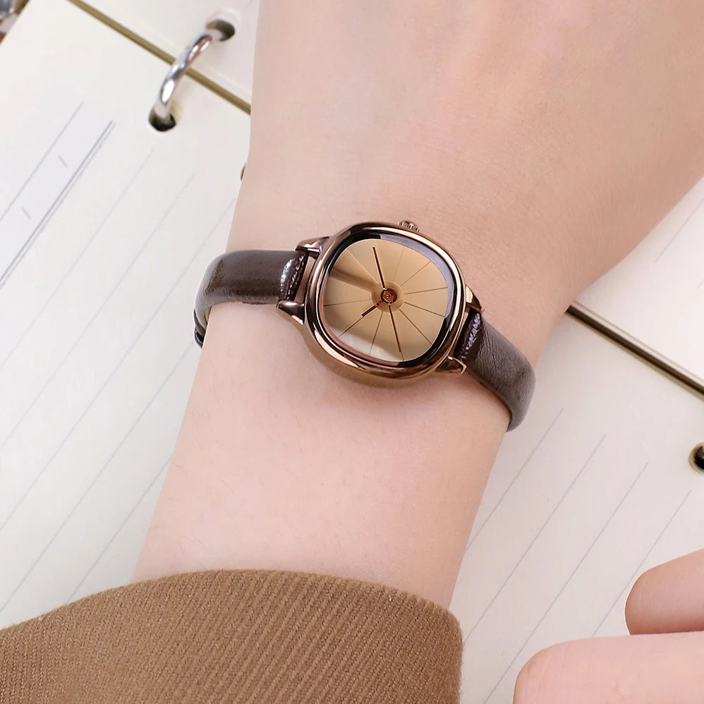 GEDI Vintage Watch Woman Fashion Microfiber Leather Strap Quartz Watches Waterproof Elegant Temperament Niche Women Gifts