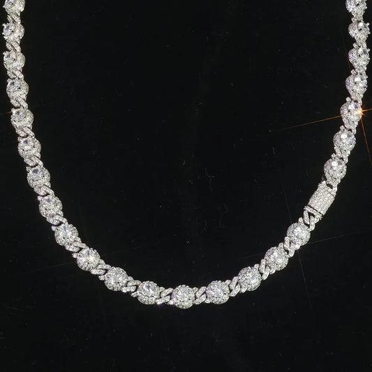 Women's NY Ice Diamond Round Beads 7.5mm Cuban Chain, Cubic Zirconia Necklace