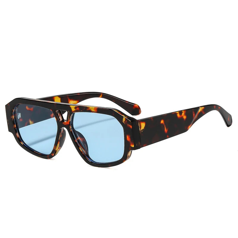 JNPCXI Fashion Double Bridges Polygon Square Women Sunglasses Green Green Shades UV400 Men Sun Glasses